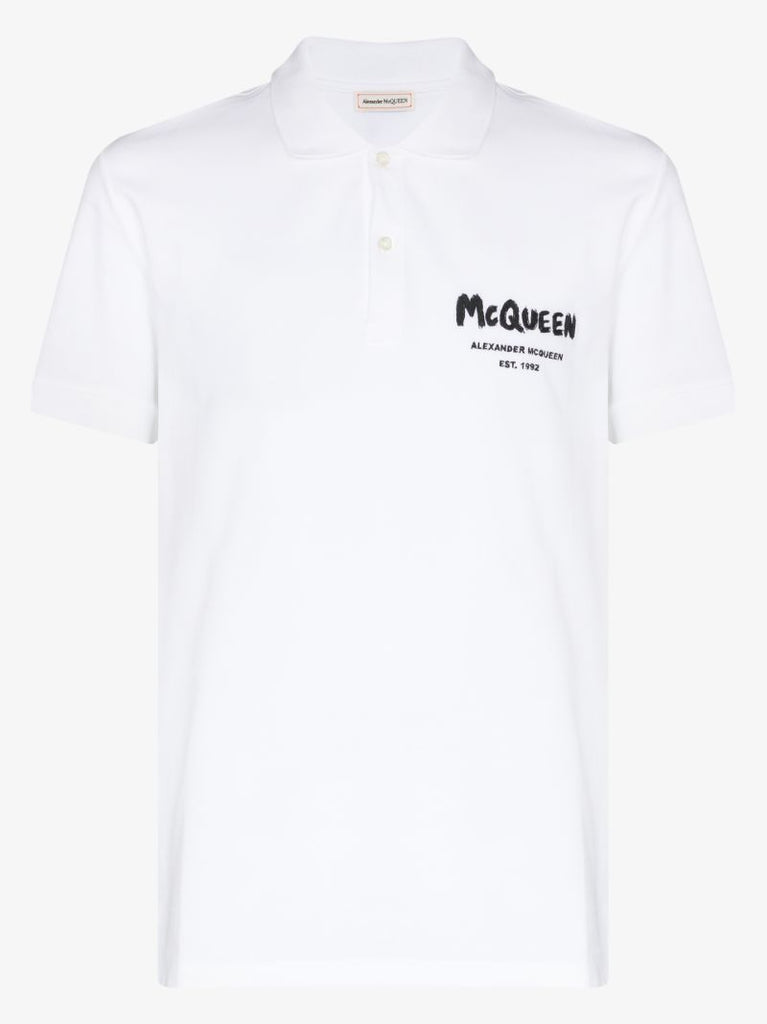 White Graffiti Logo Cotton Polo Shirt