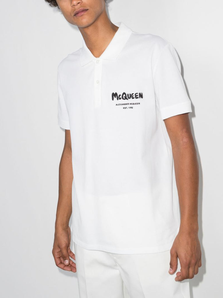 White Graffiti Logo Cotton Polo Shirt