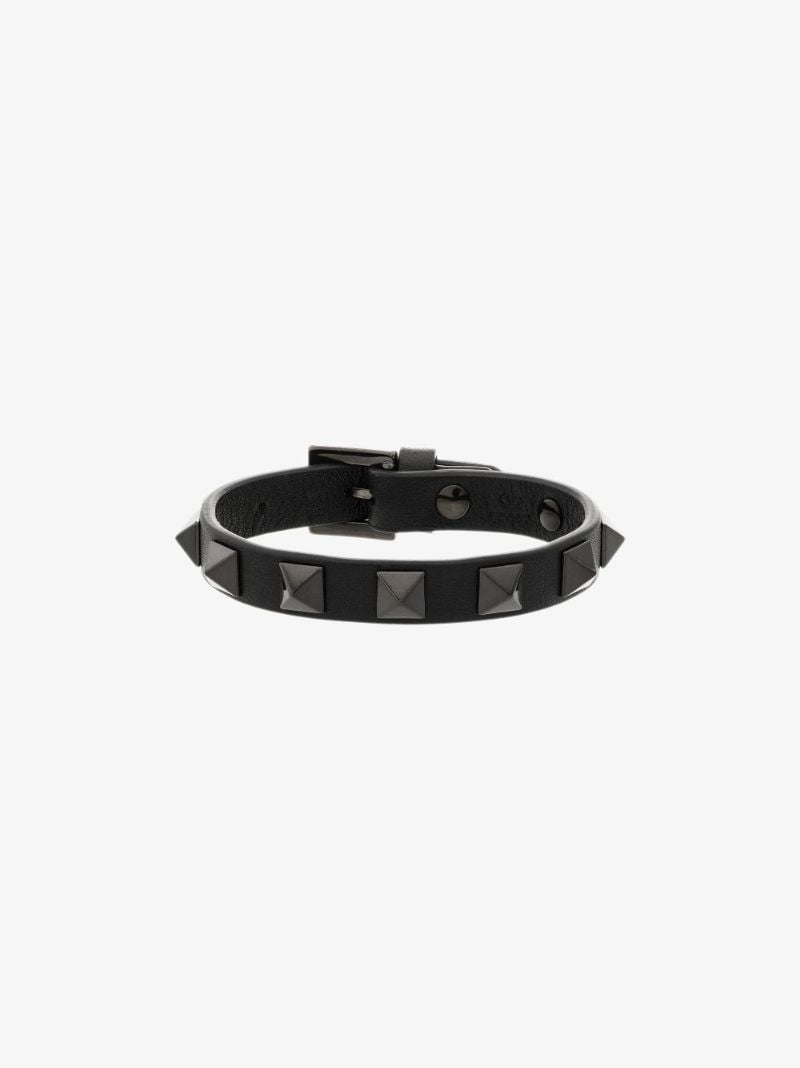 Black Rockstud Leather Bracelet