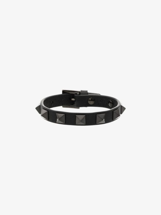 Black Rockstud Leather Bracelet