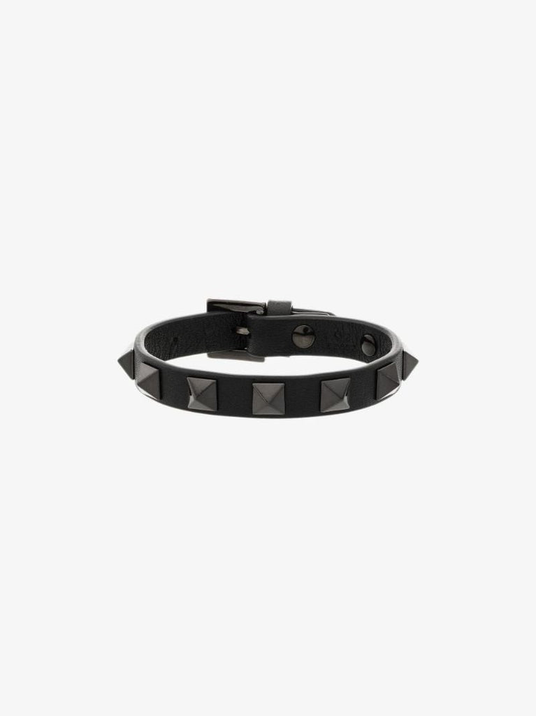 Black Rockstud Leather Bracelet