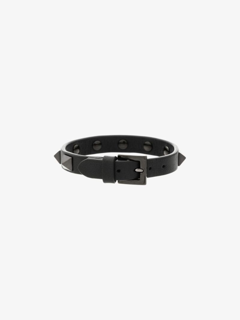Black Rockstud Leather Bracelet