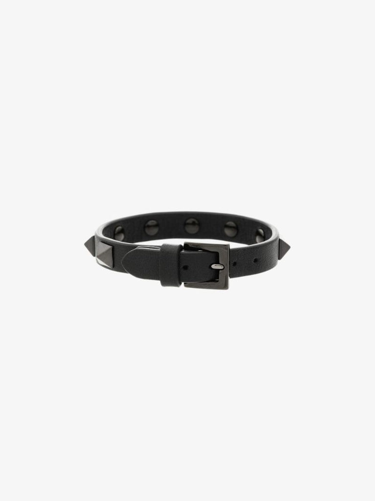 Black Rockstud Leather Bracelet