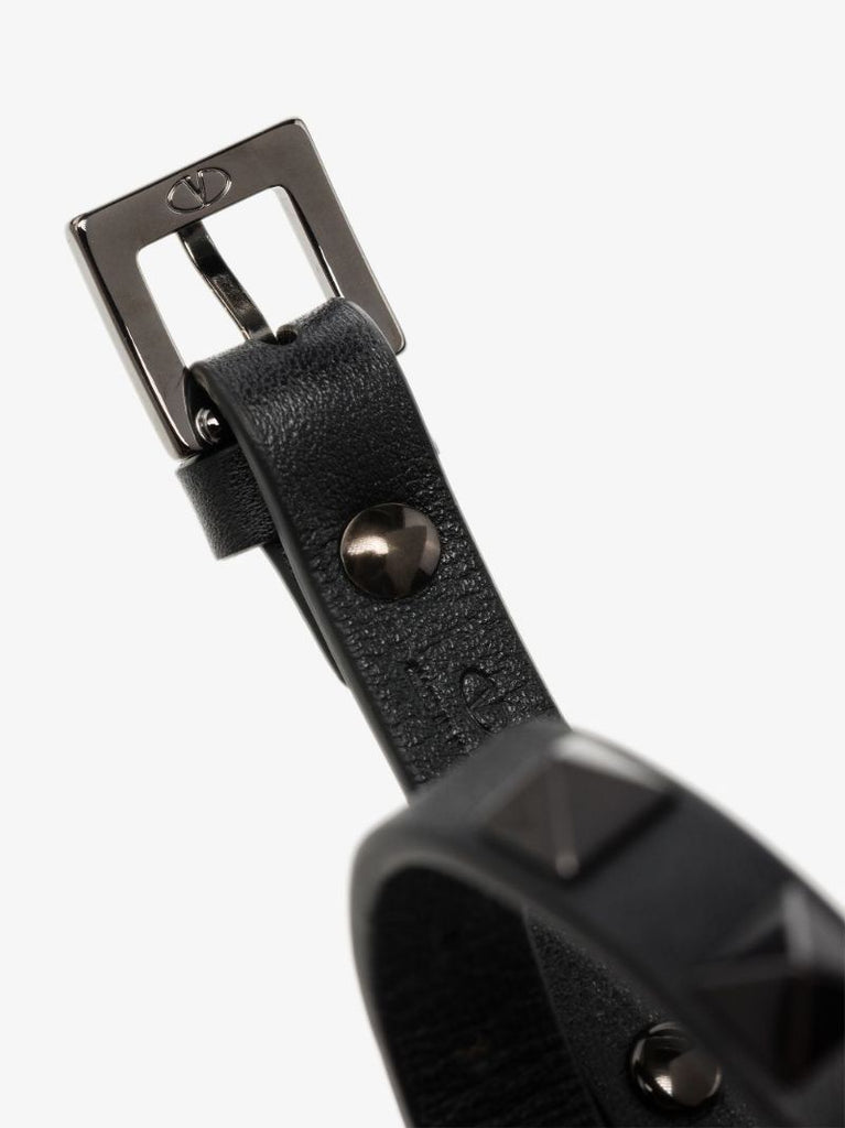 Black Rockstud Leather Bracelet