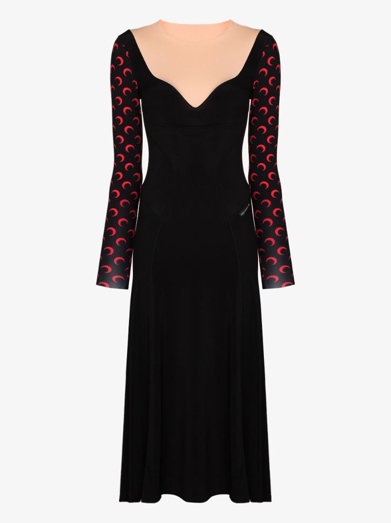 Moon-printed Sleeves Flared Dress