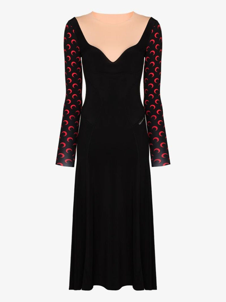 Moon-printed Sleeves Flared Dress