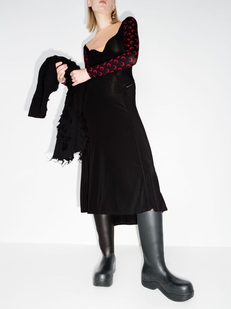 Moon-printed Sleeves Flared Dress