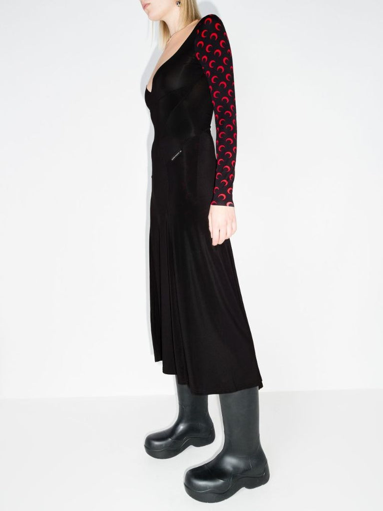 Moon-printed Sleeves Flared Dress
