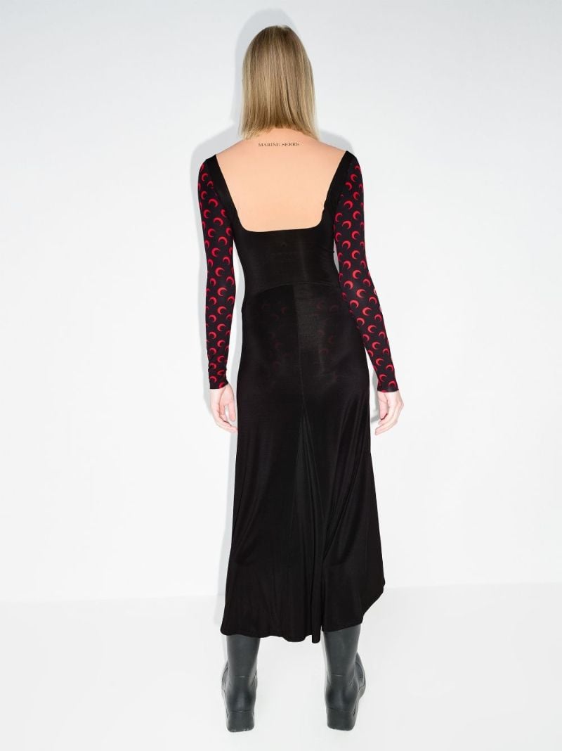 Moon-printed Sleeves Flared Dress