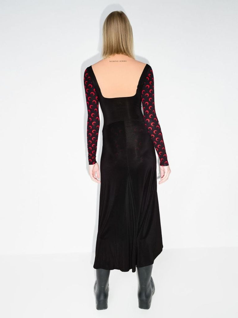 Moon-printed Sleeves Flared Dress