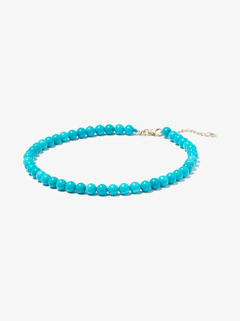 14k Yellow Gold Turquoise Beaded Anklet
