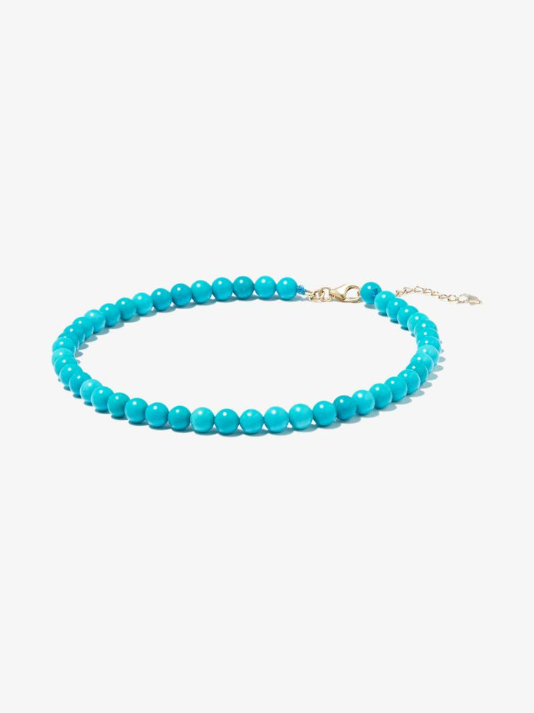 14k Yellow Gold Turquoise Beaded Anklet