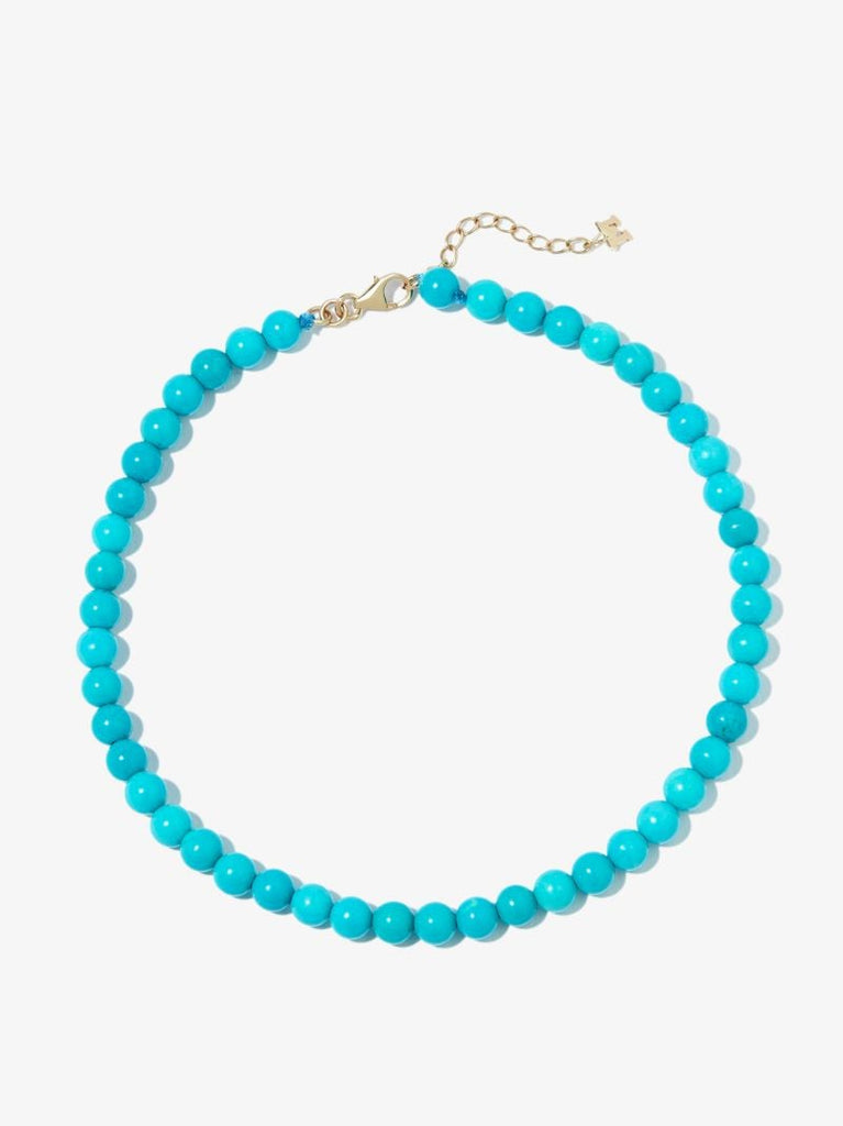 14k Yellow Gold Turquoise Beaded Anklet
