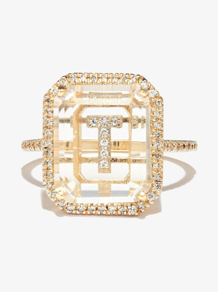 14k Yellow Gold T Initial Diamond Ring