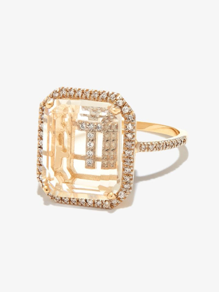 14k Yellow Gold T Initial Diamond Ring
