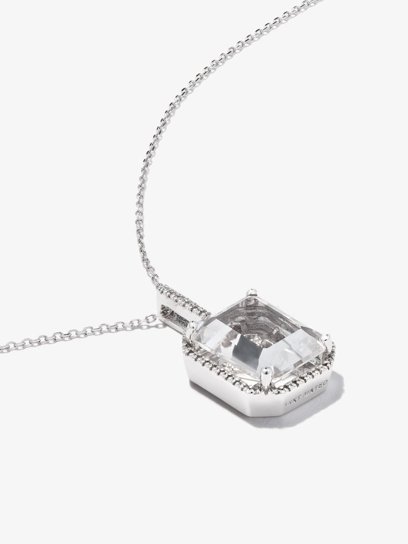 14k White Gold Y Initial Quartz Diamond Pendant Necklace