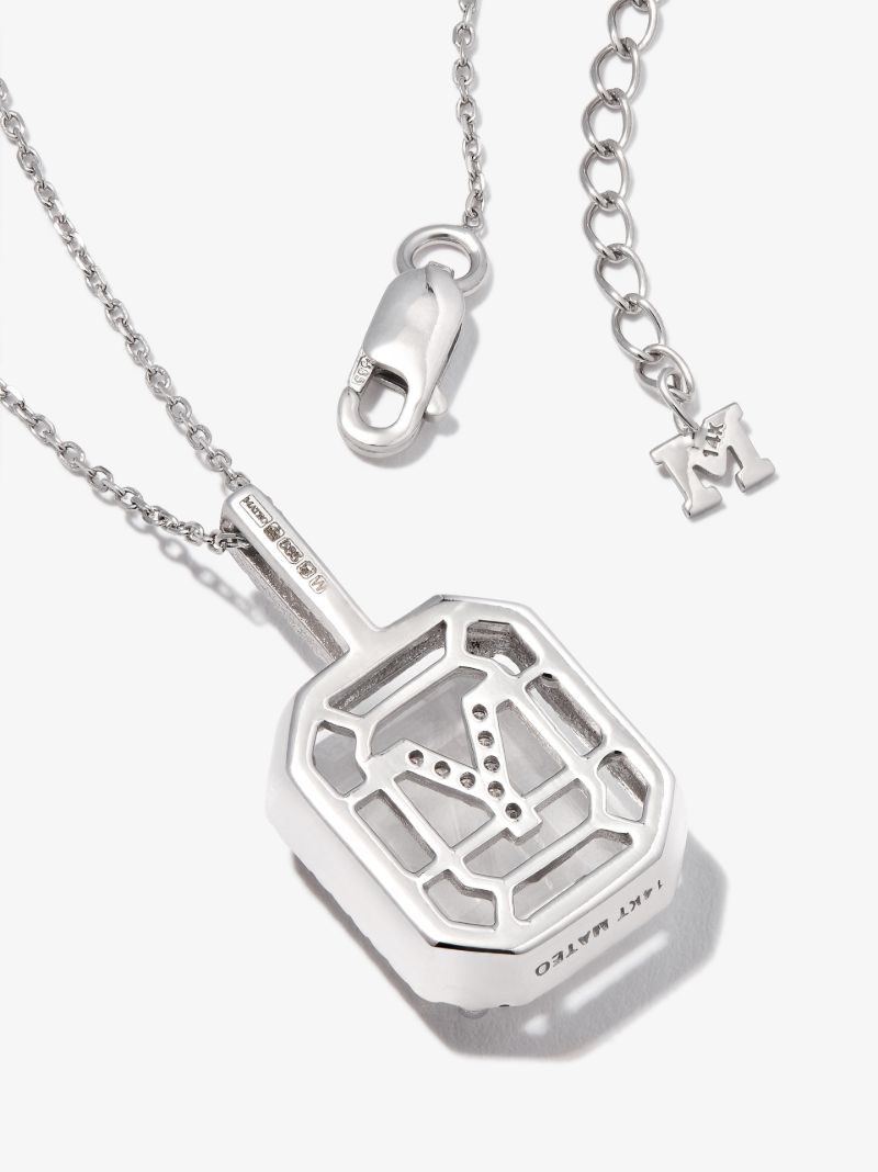 14k White Gold Y Initial Quartz Diamond Pendant Necklace
