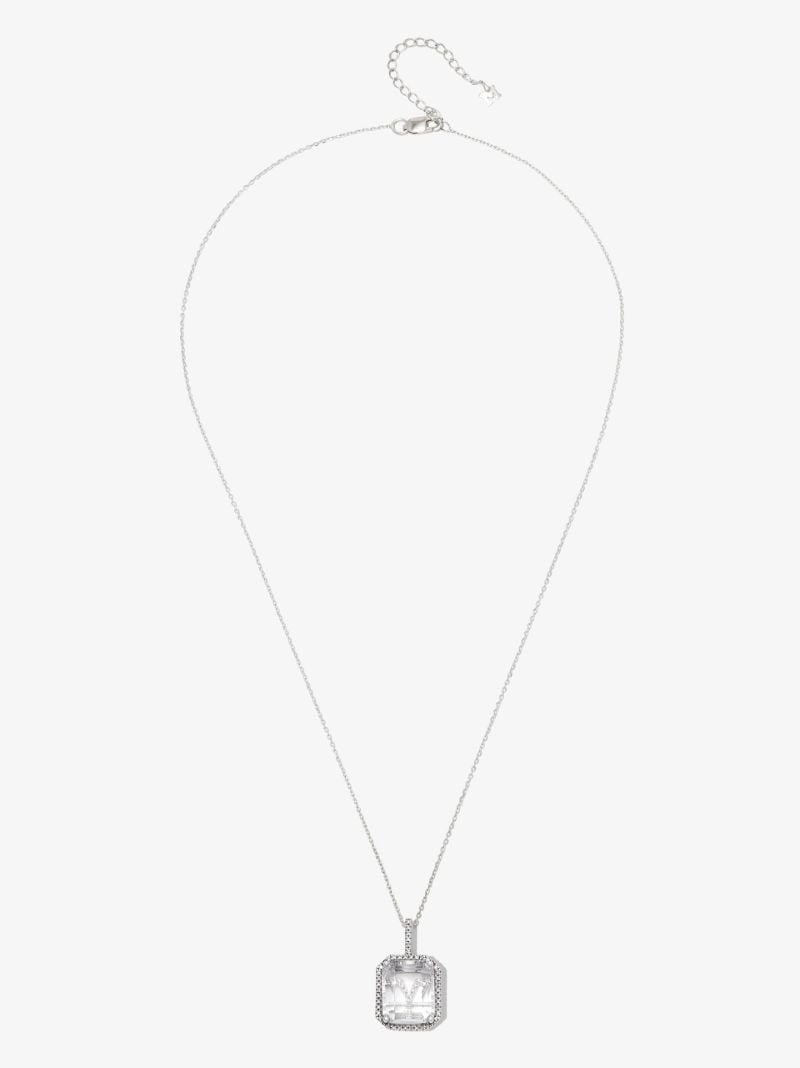 14k White Gold Y Initial Quartz Diamond Pendant Necklace
