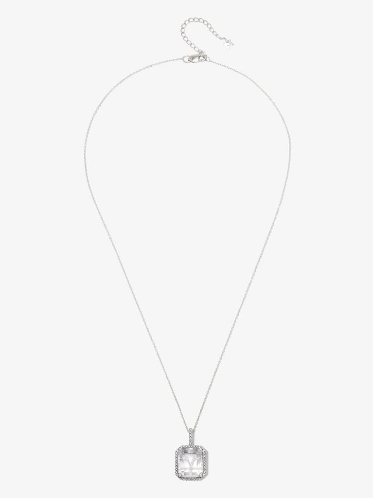 14k White Gold Y Initial Quartz Diamond Pendant Necklace