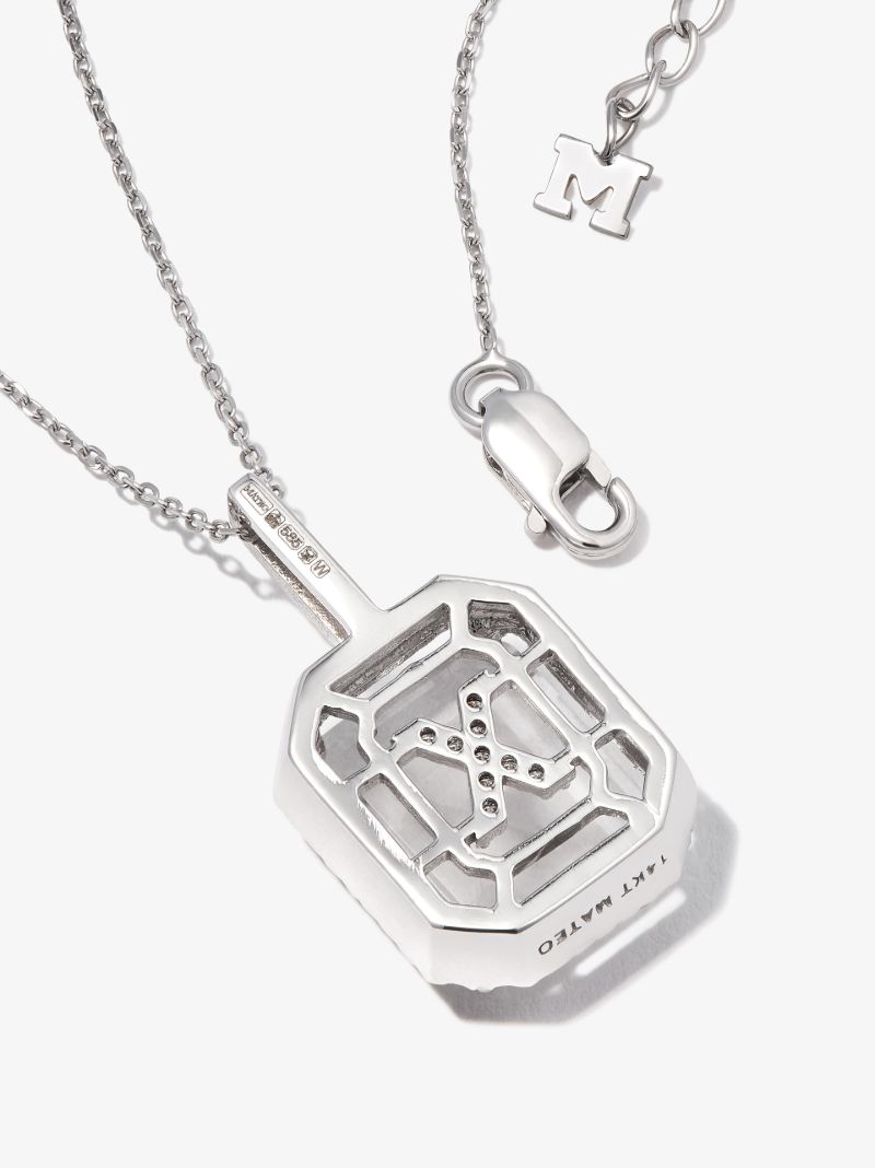 14k White Gold X Initial Quartz Diamond Pendant Necklace