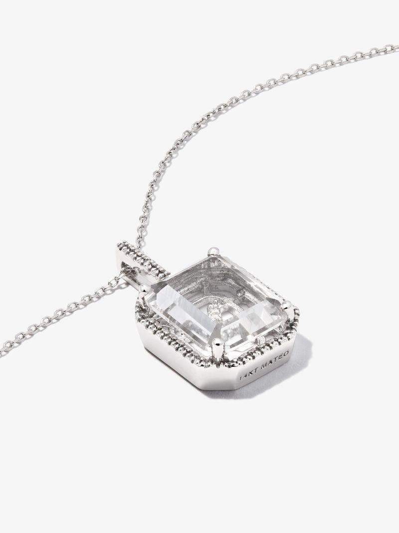 14k White Gold X Initial Quartz Diamond Pendant Necklace