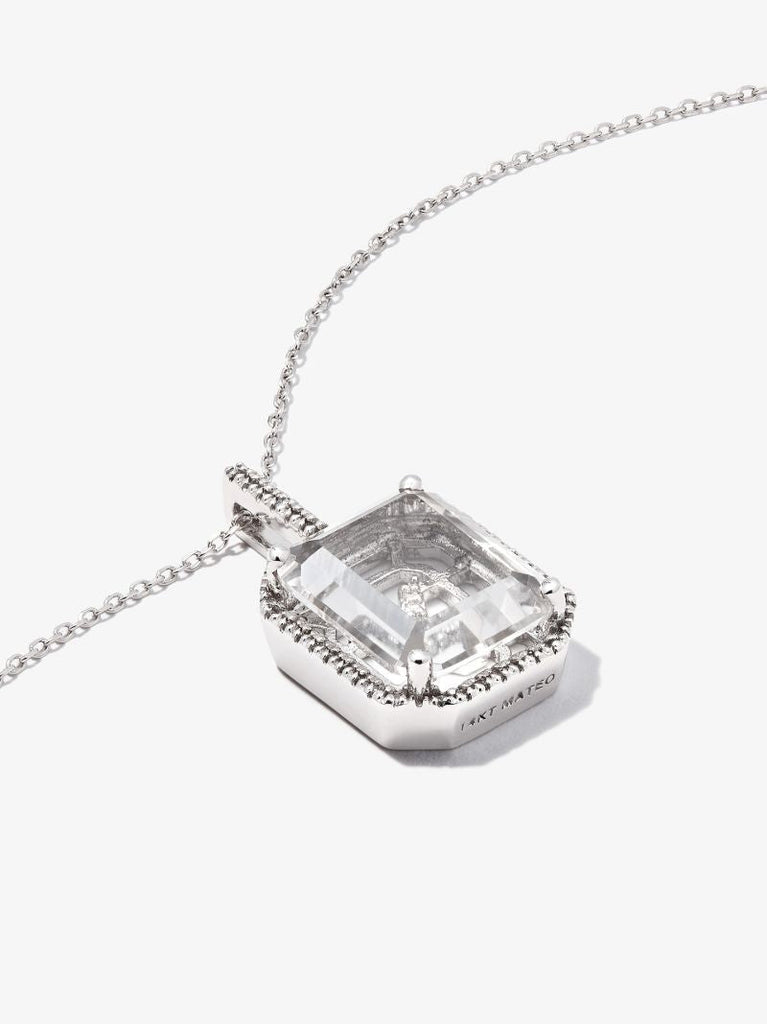 14k White Gold X Initial Quartz Diamond Pendant Necklace