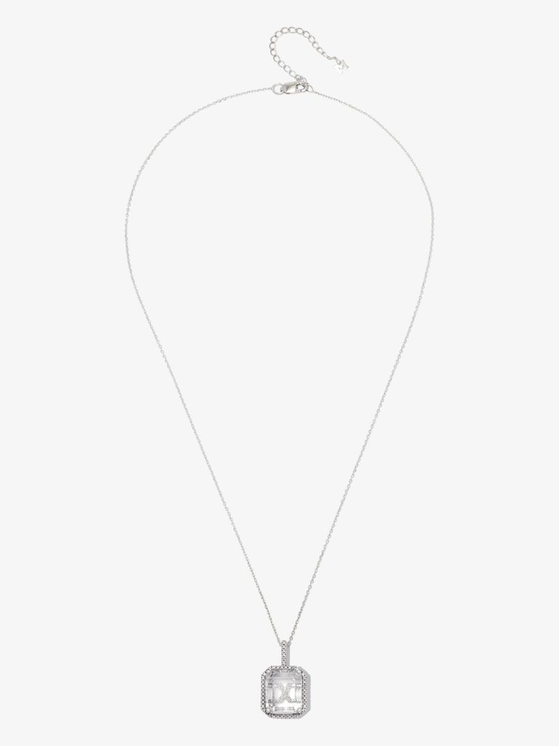 14k White Gold X Initial Quartz Diamond Pendant Necklace