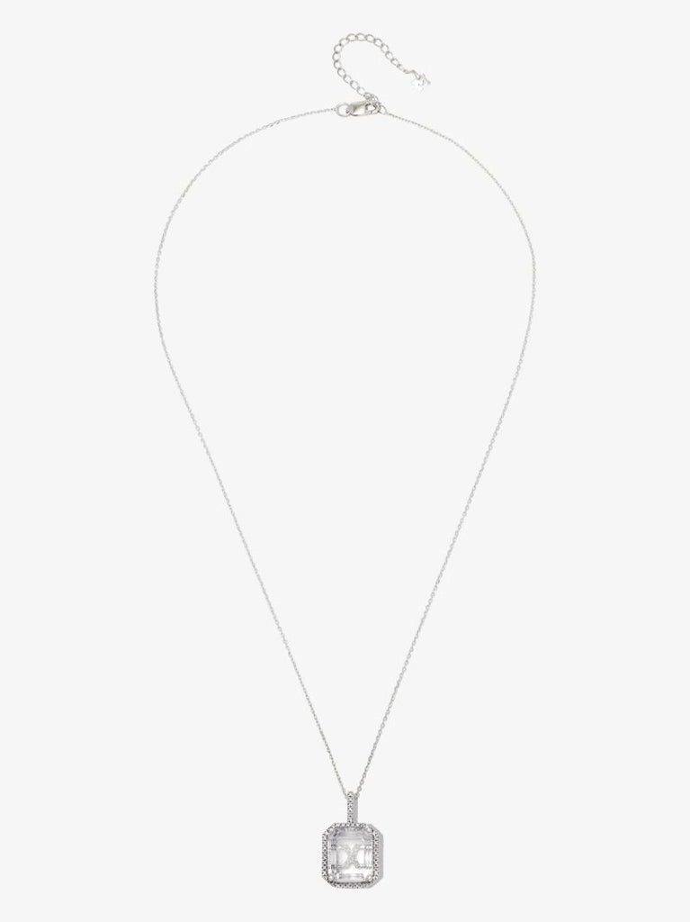 14k White Gold X Initial Quartz Diamond Pendant Necklace