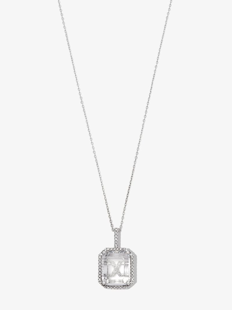 14k White Gold X Initial Quartz Diamond Pendant Necklace