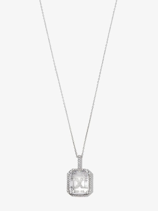 14k White Gold X Initial Quartz Diamond Pendant Necklace