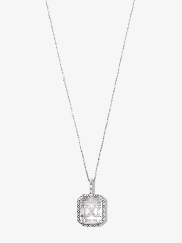 14k White Gold X Initial Quartz Diamond Pendant Necklace