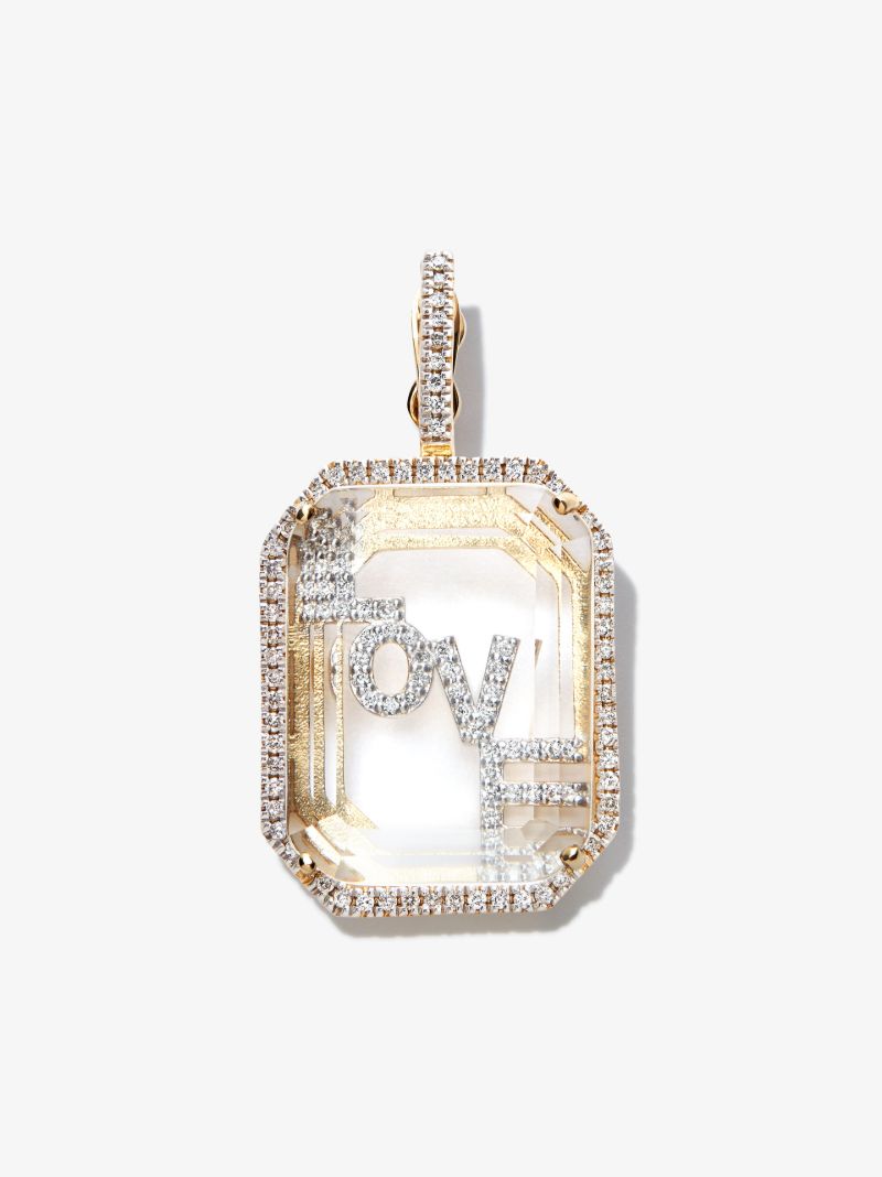 14k Yellow Gold Large Love Frame Diamond Charm