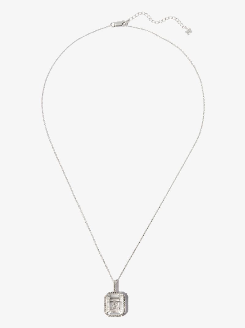 14k White Gold a Initial Quartz Diamond Pendant Necklace