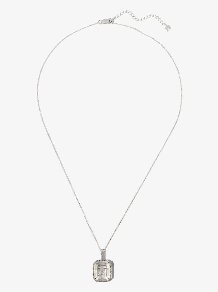 14k White Gold a Initial Quartz Diamond Pendant Necklace