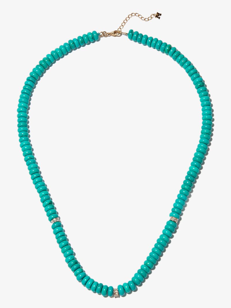 14k Yellow Gold Malachite Beaded Diamond Necklace