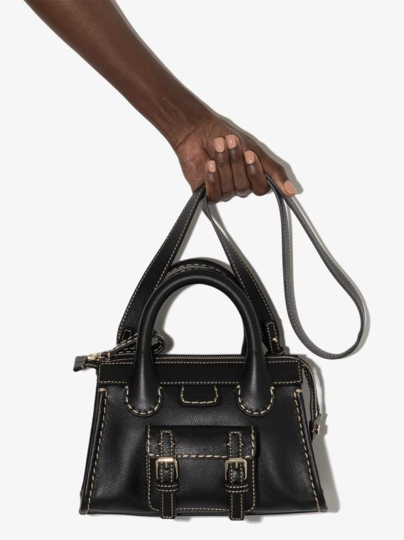 Black Edith Small Leather Tote Bag