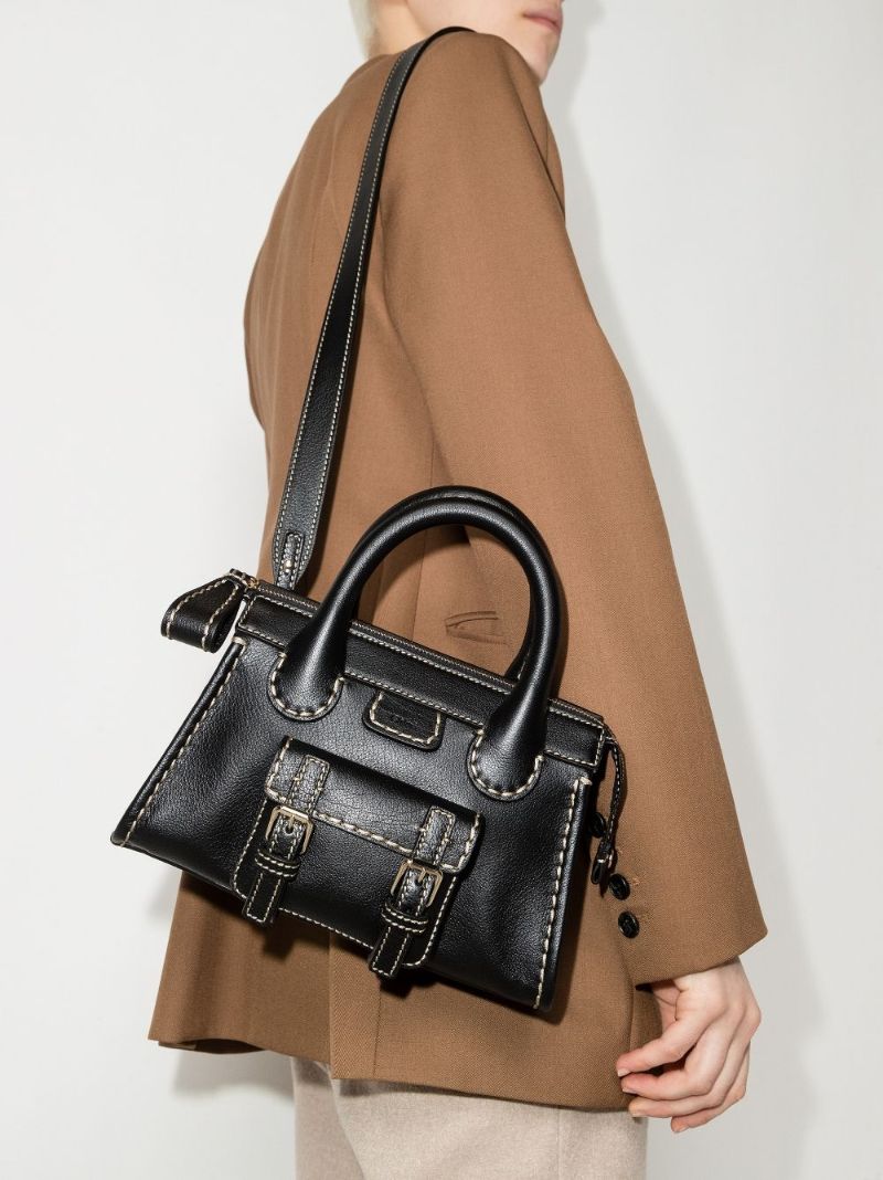 Black Edith Small Leather Tote Bag