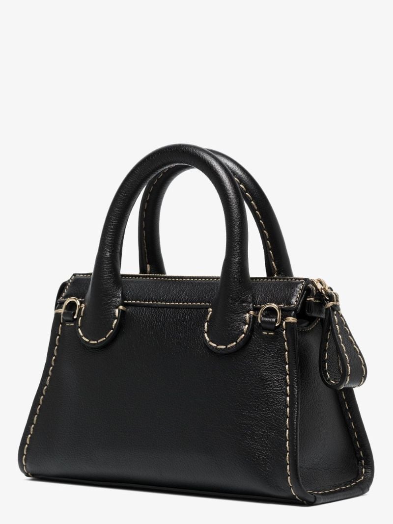 Black Edith Small Leather Tote Bag