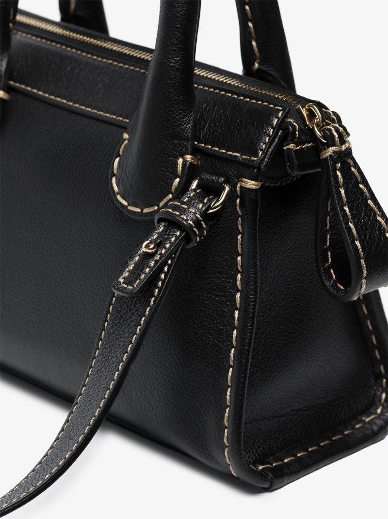 Black Edith Small Leather Tote Bag