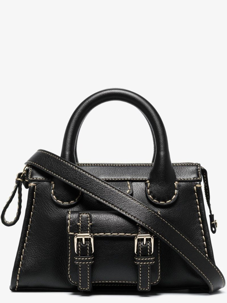 Black Edith Small Leather Tote Bag