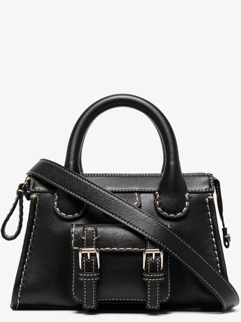 Black Edith Small Leather Tote Bag