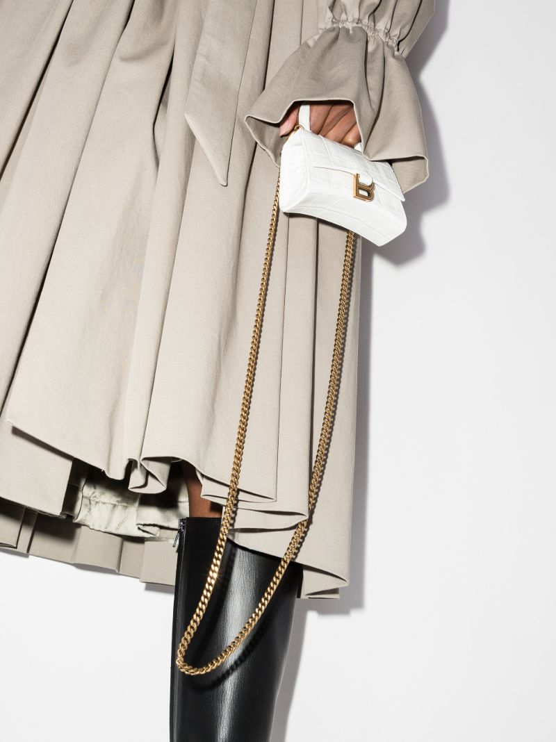 White Hourglass Mini Mock Croc Leather Top Handle Bag