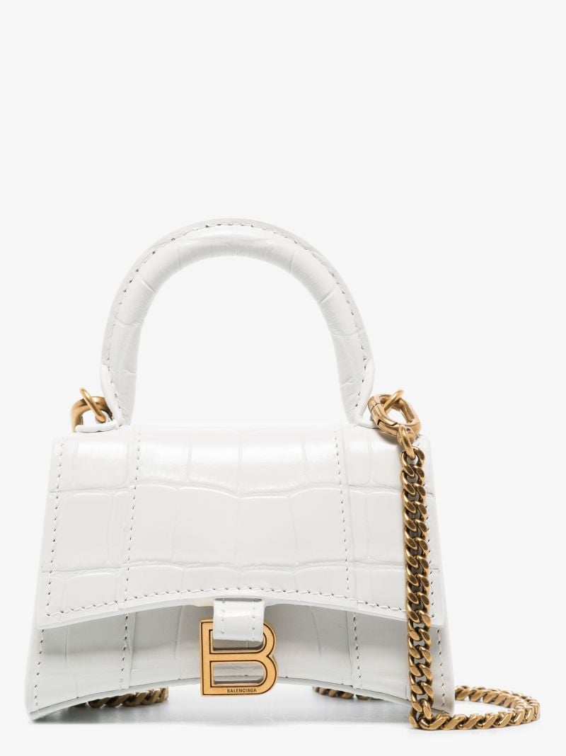White Hourglass Mini Mock Croc Leather Top Handle Bag
