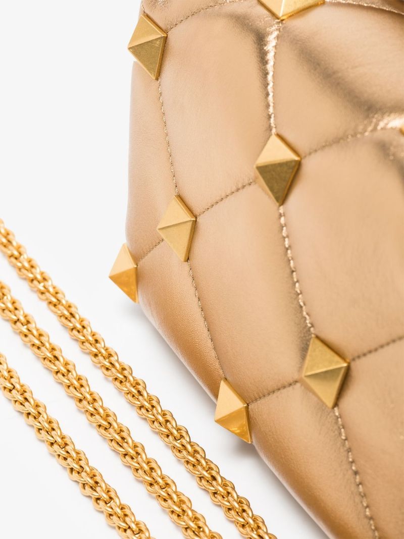Gold Tone Roman Stud Medium Leather Shoulder Bag