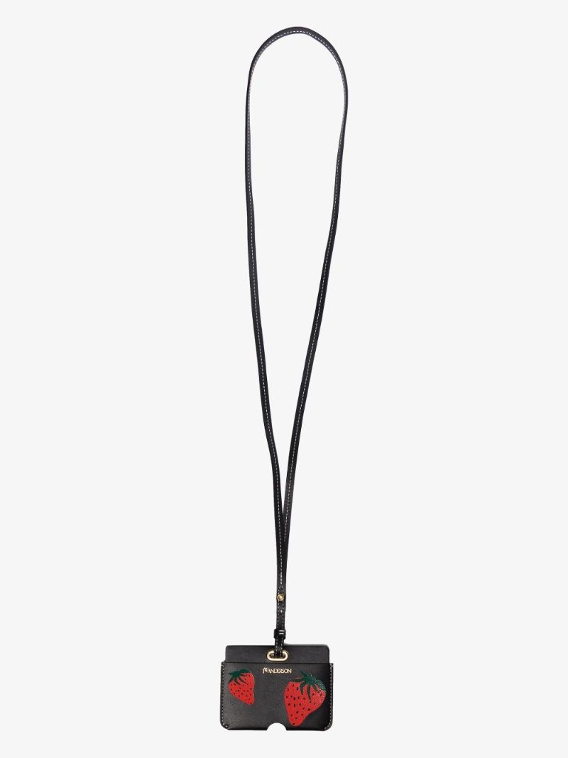Black Strawberry Leather Lanyard Card Holder