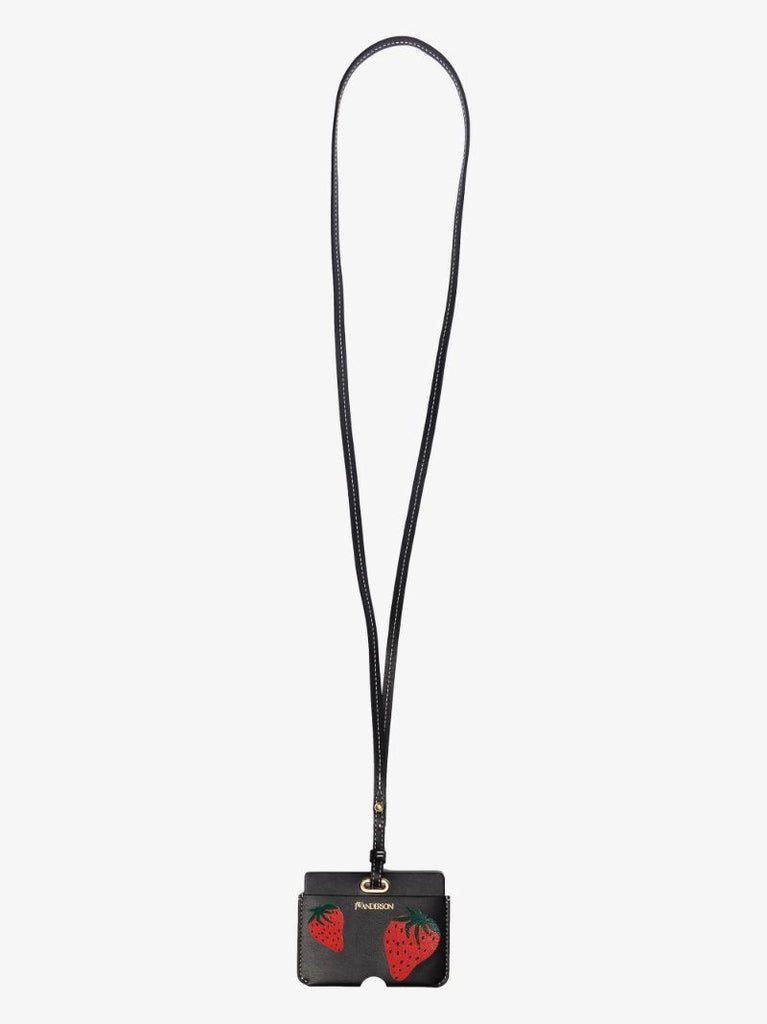 Black Strawberry Leather Lanyard Card Holder