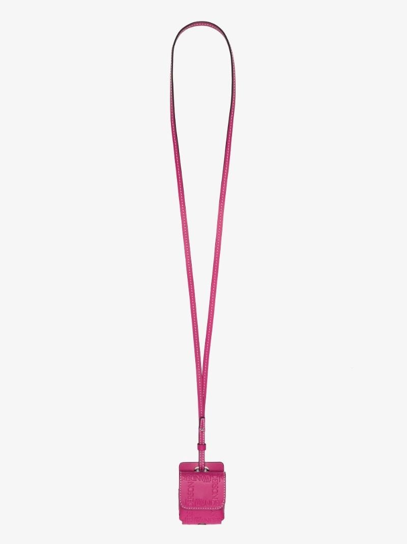 Pink Debossed Logo Leather Airpods Case