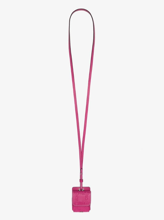 Pink Debossed Logo Leather Airpods Case