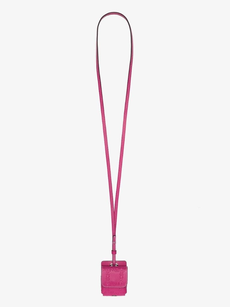 Pink Debossed Logo Leather Airpods Case
