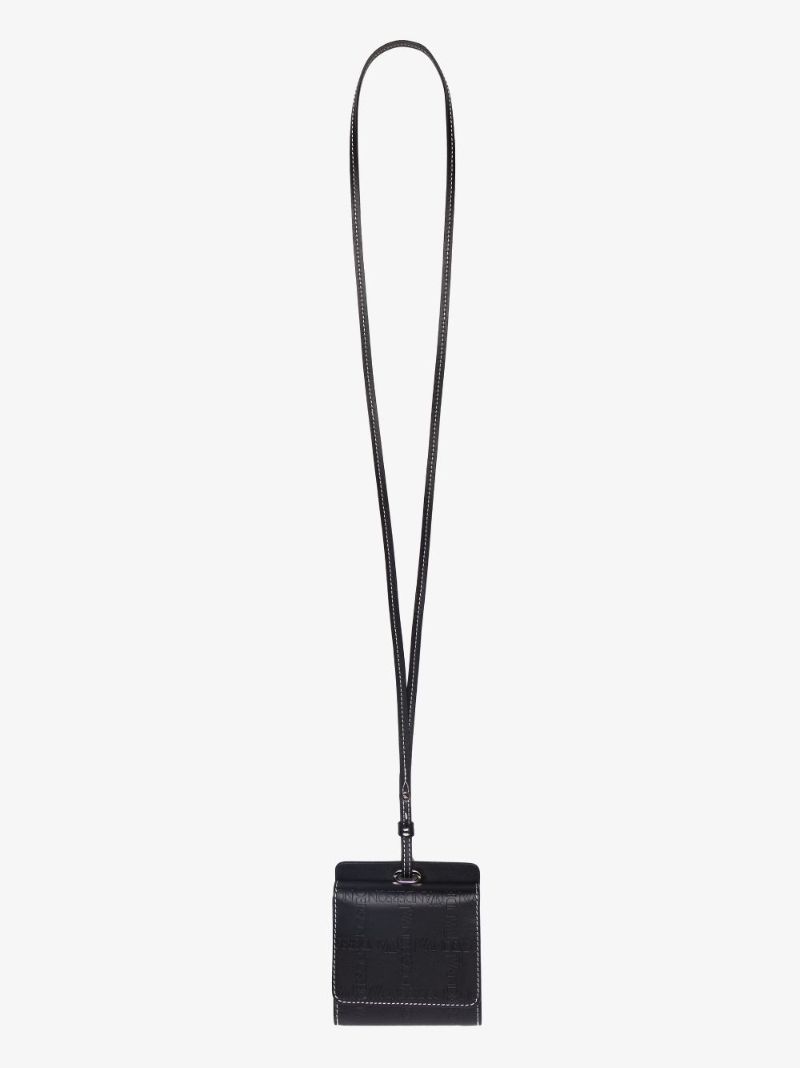 Black Embossed Leather Lanyard Card Holder